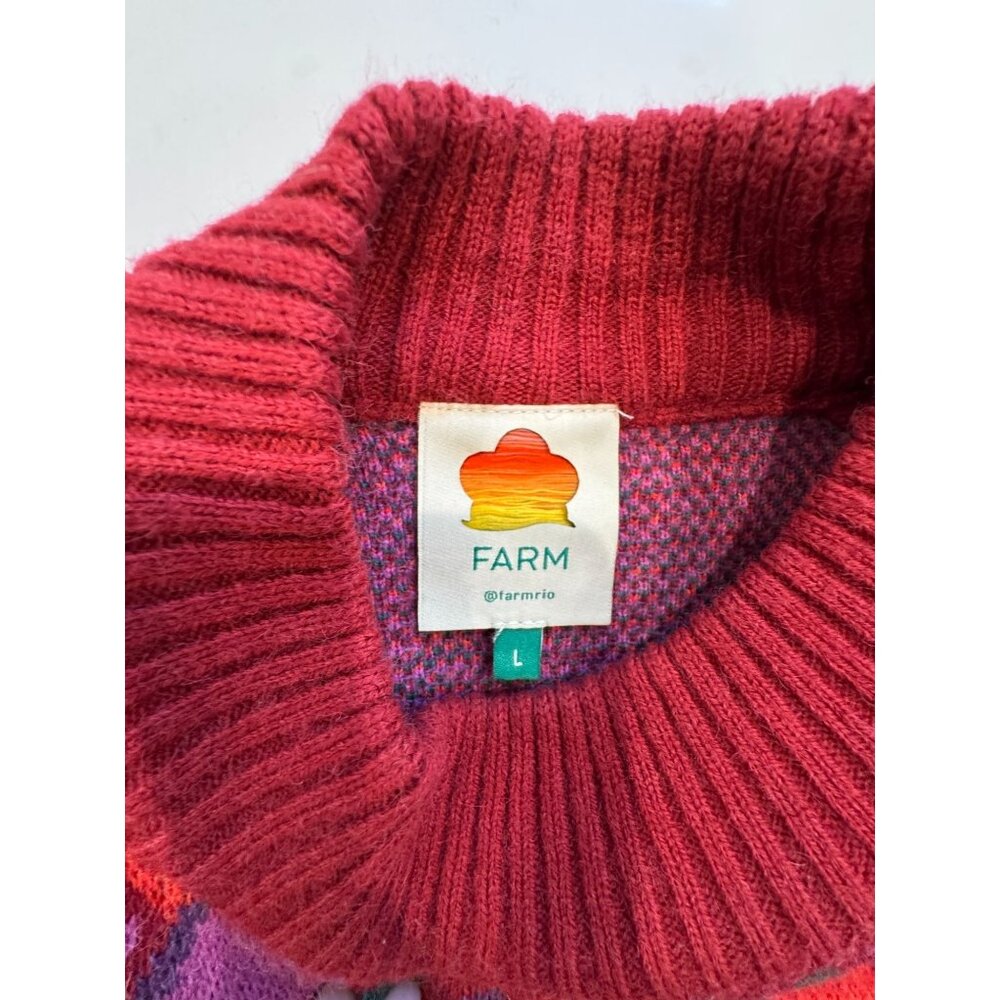 Farm Rio Crewneck Balloon Sleeve Sweater in Red Size L - Picture 3 of 4